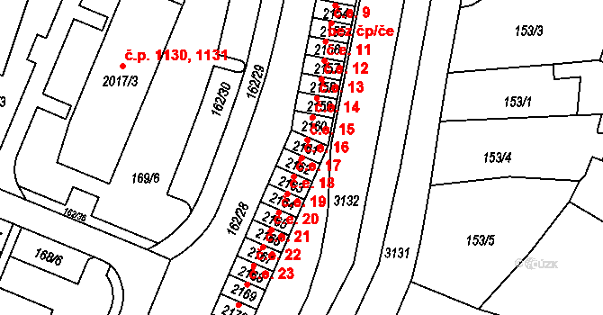 Kyjov 16 na parcele st. 2162 v KÚ Kyjov, Katastrální mapa