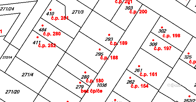 Humny 188, Pchery na parcele st. 295 v KÚ Pchery, Katastrální mapa