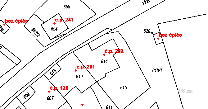 Stonařov 202 na parcele st. 614 v KÚ Stonařov, Katastrální mapa