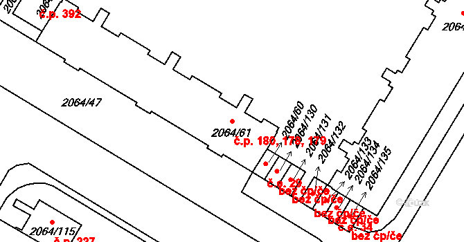 Brňany 178,179,180, Vyškov na parcele st. 2064/61 v KÚ Vyškov, Katastrální mapa