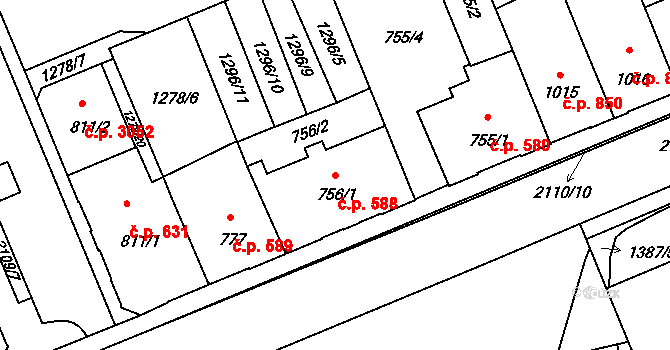 Šumperk 588 na parcele st. 756/1 v KÚ Šumperk, Katastrální mapa