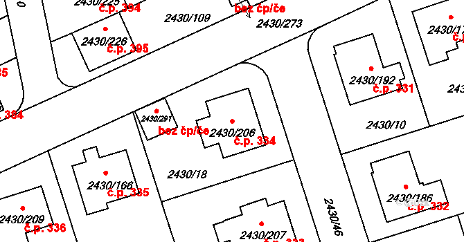 Dačice V 334, Dačice na parcele st. 2430/206 v KÚ Dačice, Katastrální mapa