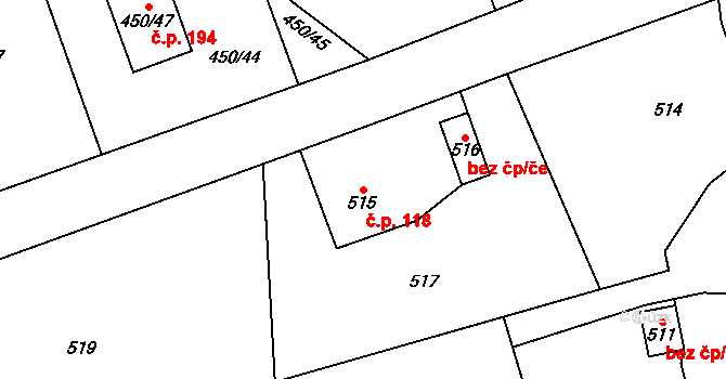 Kvaň 118, Zaječov na parcele st. 515 v KÚ Kvaň, Katastrální mapa