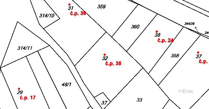 Chlum 35, Všestary na parcele st. 32 v KÚ Chlum u Hradce Králové, Katastrální mapa