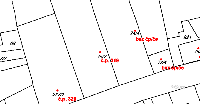 Nechanice 319 na parcele st. 75/2 v KÚ Nechanice, Katastrální mapa