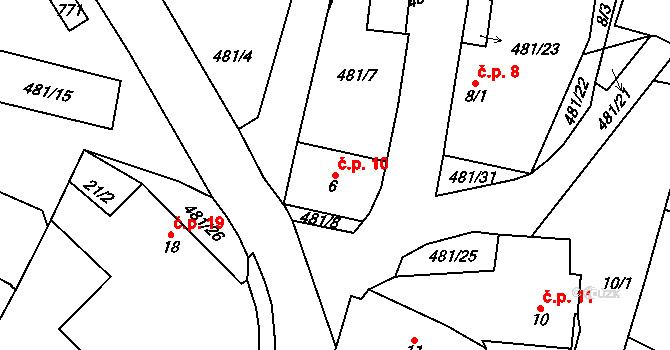 Rodov 10, Smiřice na parcele st. 6 v KÚ Rodov, Katastrální mapa