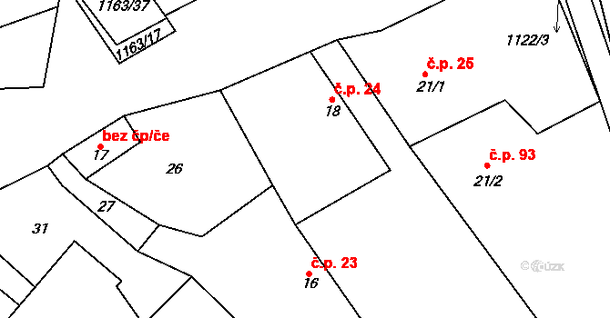 Chvalčov 24 na parcele st. 18 v KÚ Chvalčov, Katastrální mapa