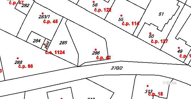 Děčín VII-Chrochvice 42, Děčín na parcele st. 286 v KÚ Chrochvice, Katastrální mapa