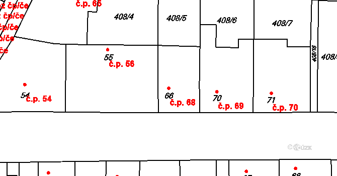 Černěves 68 na parcele st. 66 v KÚ Černěves, Katastrální mapa