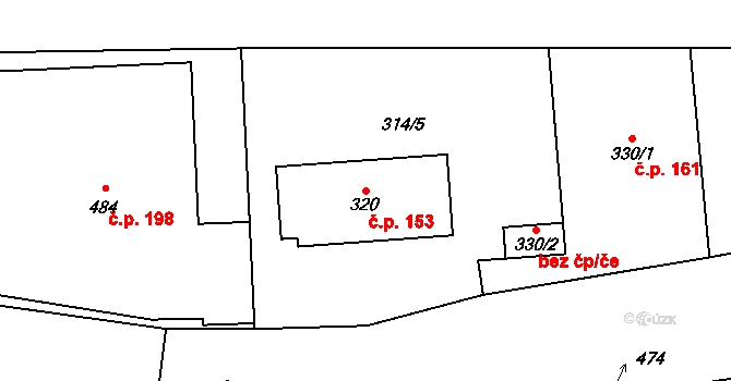 Straškov 153, Straškov-Vodochody na parcele st. 320 v KÚ Straškov, Katastrální mapa