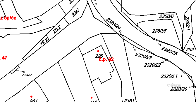 Horní Lideč 92 na parcele st. 225 v KÚ Horní Lideč, Katastrální mapa