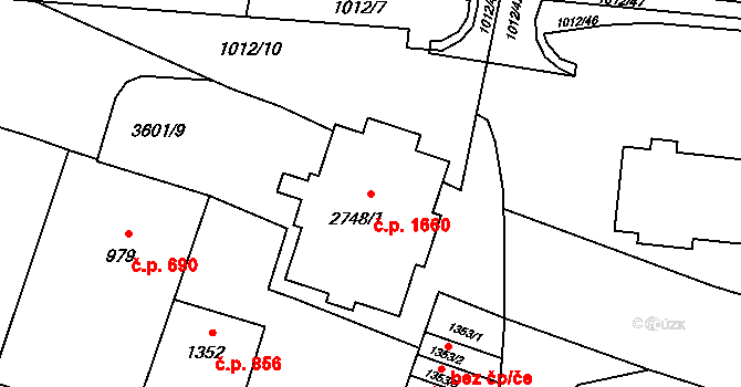 Rožnov pod Radhoštěm 1660 na parcele st. 2748/1 v KÚ Rožnov pod Radhoštěm, Katastrální mapa