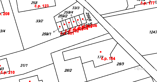 Borotín 304 na parcele st. 259/4 v KÚ Borotín u Tábora, Katastrální mapa