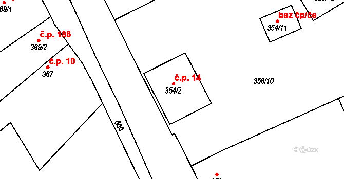 Třebestovice 14 na parcele st. 354/2 v KÚ Třebestovice, Katastrální mapa