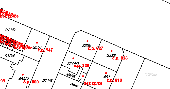 Horka-Domky 827, Třebíč na parcele st. 2230 v KÚ Třebíč, Katastrální mapa