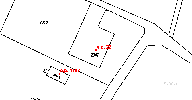 Šunychl 22, Bohumín na parcele st. 2047 v KÚ Nový Bohumín, Katastrální mapa