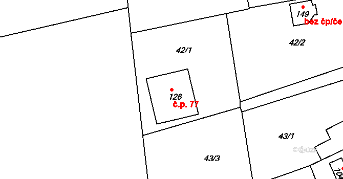 Topol 77, Chrudim na parcele st. 126 v KÚ Topol, Katastrální mapa