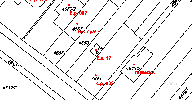 Tuřany 17, Brno na parcele st. 4652 v KÚ Tuřany, Katastrální mapa