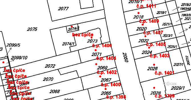 Černá Pole 1404, Brno na parcele st. 2071 v KÚ Černá Pole, Katastrální mapa