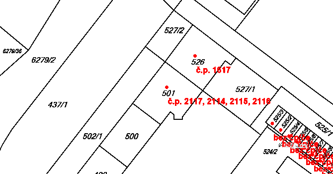 Žabovřesky 2114,2115,2116,2117, Brno na parcele st. 501 v KÚ Žabovřesky, Katastrální mapa