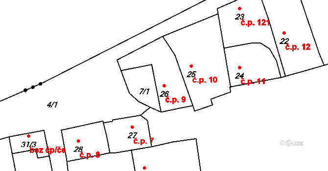 Černčice 9 na parcele st. 26 v KÚ Černčice u Loun, Katastrální mapa