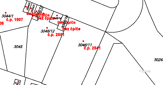 Teplice 2541 na parcele st. 3046/11 v KÚ Teplice, Katastrální mapa
