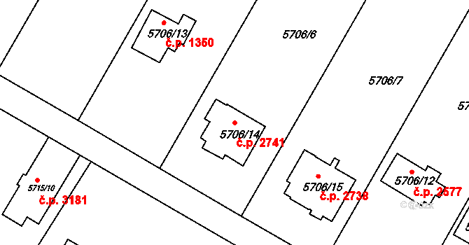 Frýdek 2741, Frýdek-Místek na parcele st. 5706/14 v KÚ Frýdek, Katastrální mapa