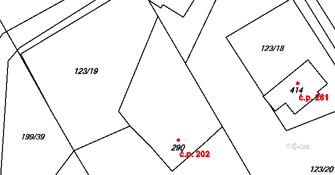 Milíkov 202 na parcele st. 290 v KÚ Milíkov u Jablunkova, Katastrální mapa