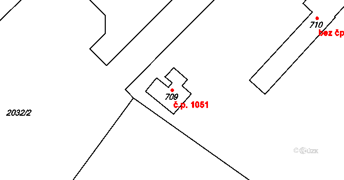 Jablunkov 1051 na parcele st. 709 v KÚ Jablunkov, Katastrální mapa
