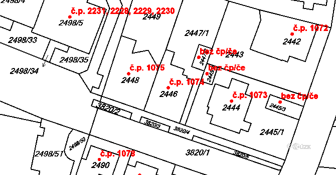 Horní Počernice 1074, Praha na parcele st. 2446 v KÚ Horní Počernice, Katastrální mapa