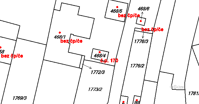 Lomnice nad Lužnicí 170 na parcele st. 468/4 v KÚ Lomnice nad Lužnicí, Katastrální mapa