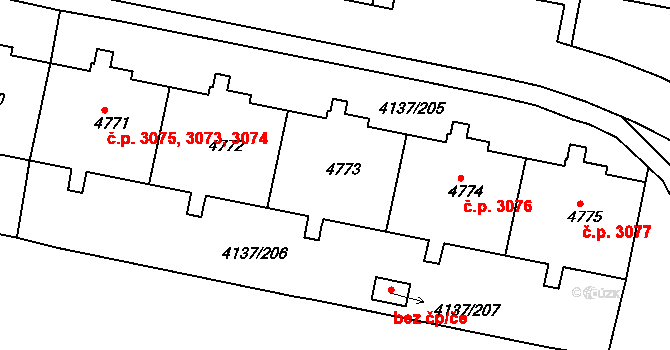 Modřany 3075, Praha na parcele st. 4771 v KÚ Modřany, Katastrální mapa
