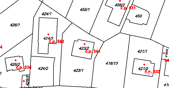 Velká Chuchle 341, Praha na parcele st. 423/2 v KÚ Velká Chuchle, Katastrální mapa