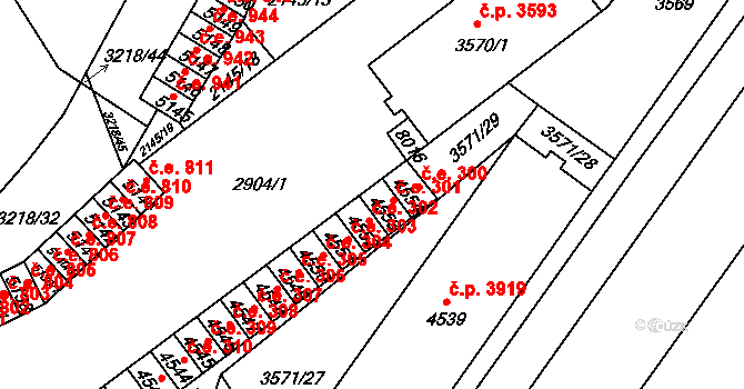 Hodonín 301 na parcele st. 4553 v KÚ Hodonín, Katastrální mapa