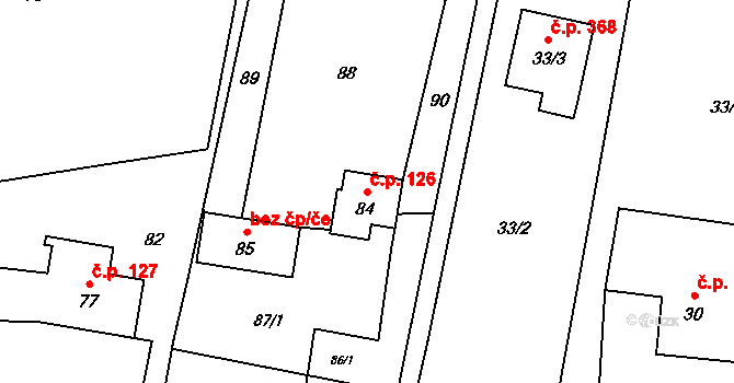 Chotěbuz 126 na parcele st. 84 v KÚ Chotěbuz, Katastrální mapa