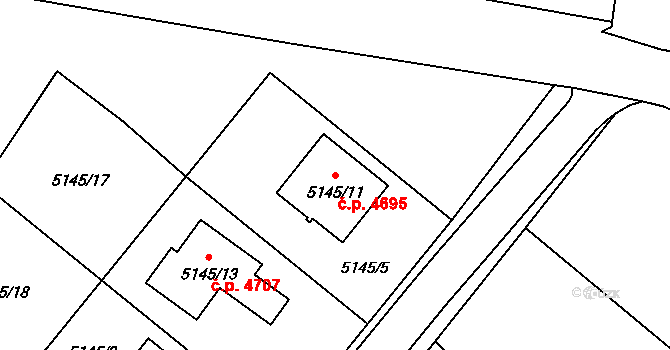 Chomutov 4695 na parcele st. 5145/11 v KÚ Chomutov I, Katastrální mapa