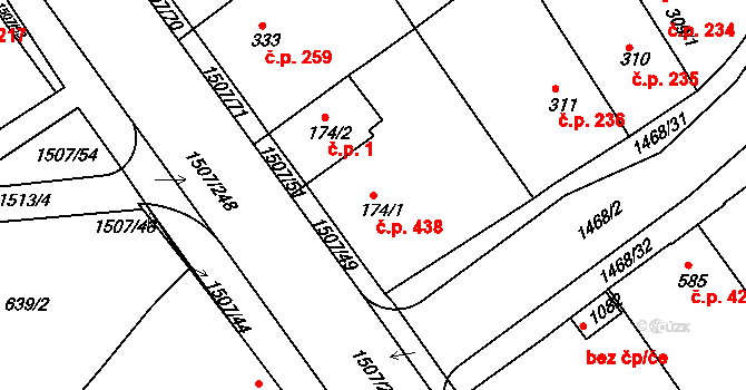 Plotiště nad Labem 438, Hradec Králové na parcele st. 174/1 v KÚ Plotiště nad Labem, Katastrální mapa