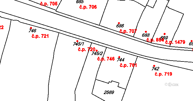 Rosice 746 na parcele st. 745/2 v KÚ Rosice u Brna, Katastrální mapa