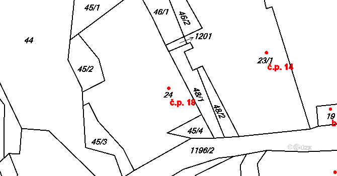 Držovice 18, Úštěk na parcele st. 24 v KÚ Držovice, Katastrální mapa