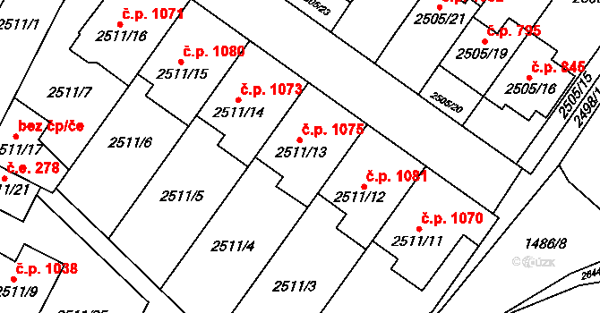 Oslavany 1075 na parcele st. 2511/13 v KÚ Oslavany, Katastrální mapa