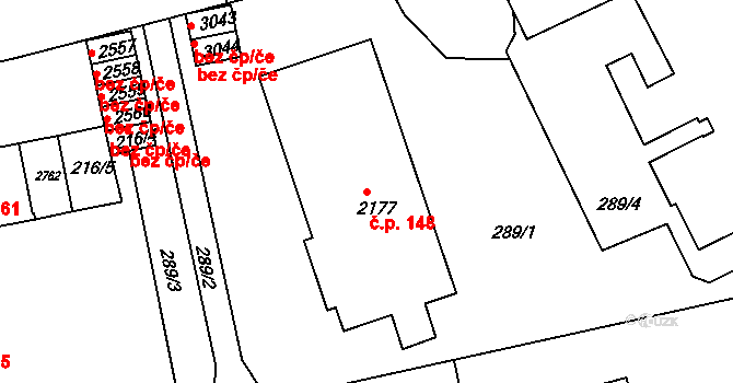 Ústí nad Orlicí 148 na parcele st. 2177 v KÚ Ústí nad Orlicí, Katastrální mapa
