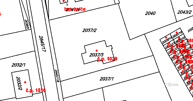 Prostřední Suchá 1029, Havířov na parcele st. 2037/3 v KÚ Prostřední Suchá, Katastrální mapa