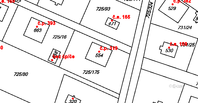 Mukařov 319 na parcele st. 554 v KÚ Mukařov u Říčan, Katastrální mapa