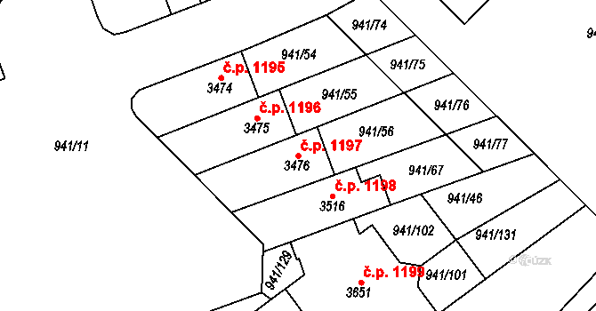 Sušice II 1197, Sušice na parcele st. 3476 v KÚ Sušice nad Otavou, Katastrální mapa