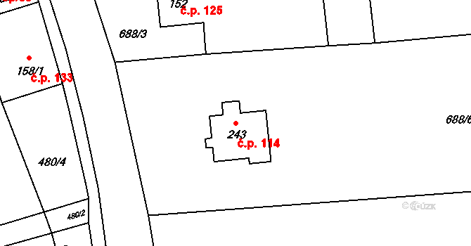 Holedeč 114 na parcele st. 243 v KÚ Holedeč, Katastrální mapa