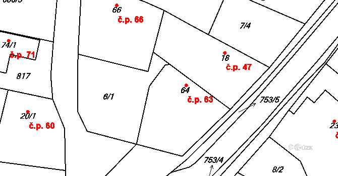 Nepřevázka 63 na parcele st. 64 v KÚ Nepřevázka, Katastrální mapa