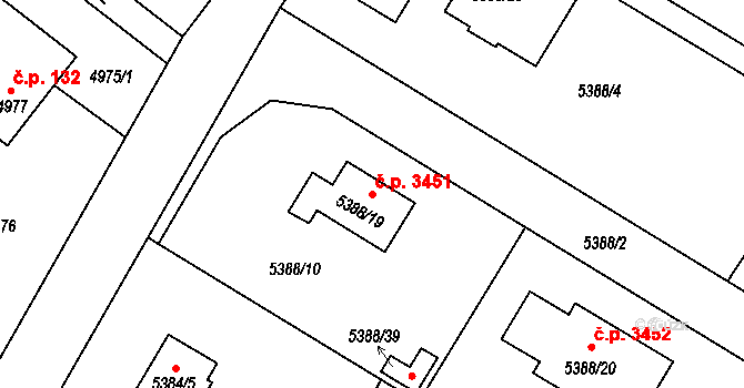 Frýdek 3451, Frýdek-Místek na parcele st. 5388/19 v KÚ Frýdek, Katastrální mapa