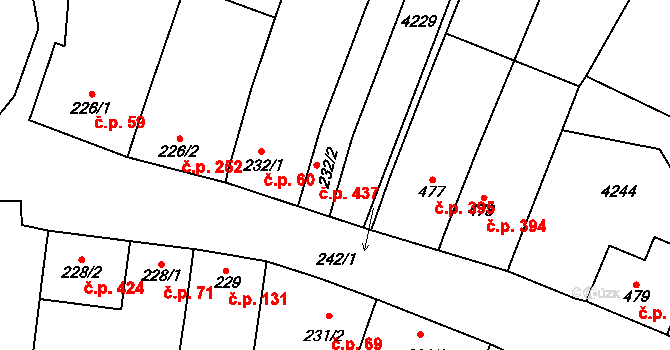 Boleradice 437 na parcele st. 232/2 v KÚ Boleradice, Katastrální mapa