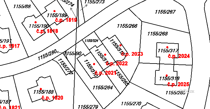 Hostivice 2022 na parcele st. 1155/311 v KÚ Hostivice, Katastrální mapa