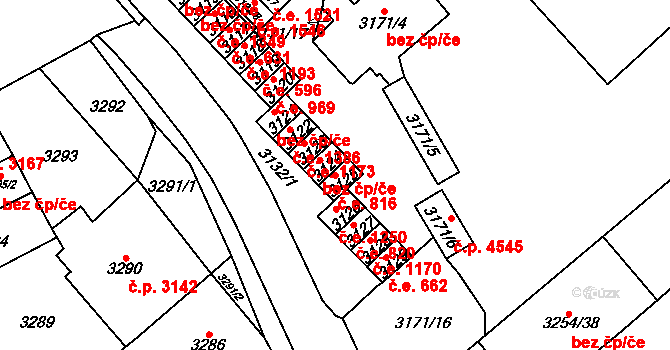 Chomutov 816 na parcele st. 3125 v KÚ Chomutov I, Katastrální mapa